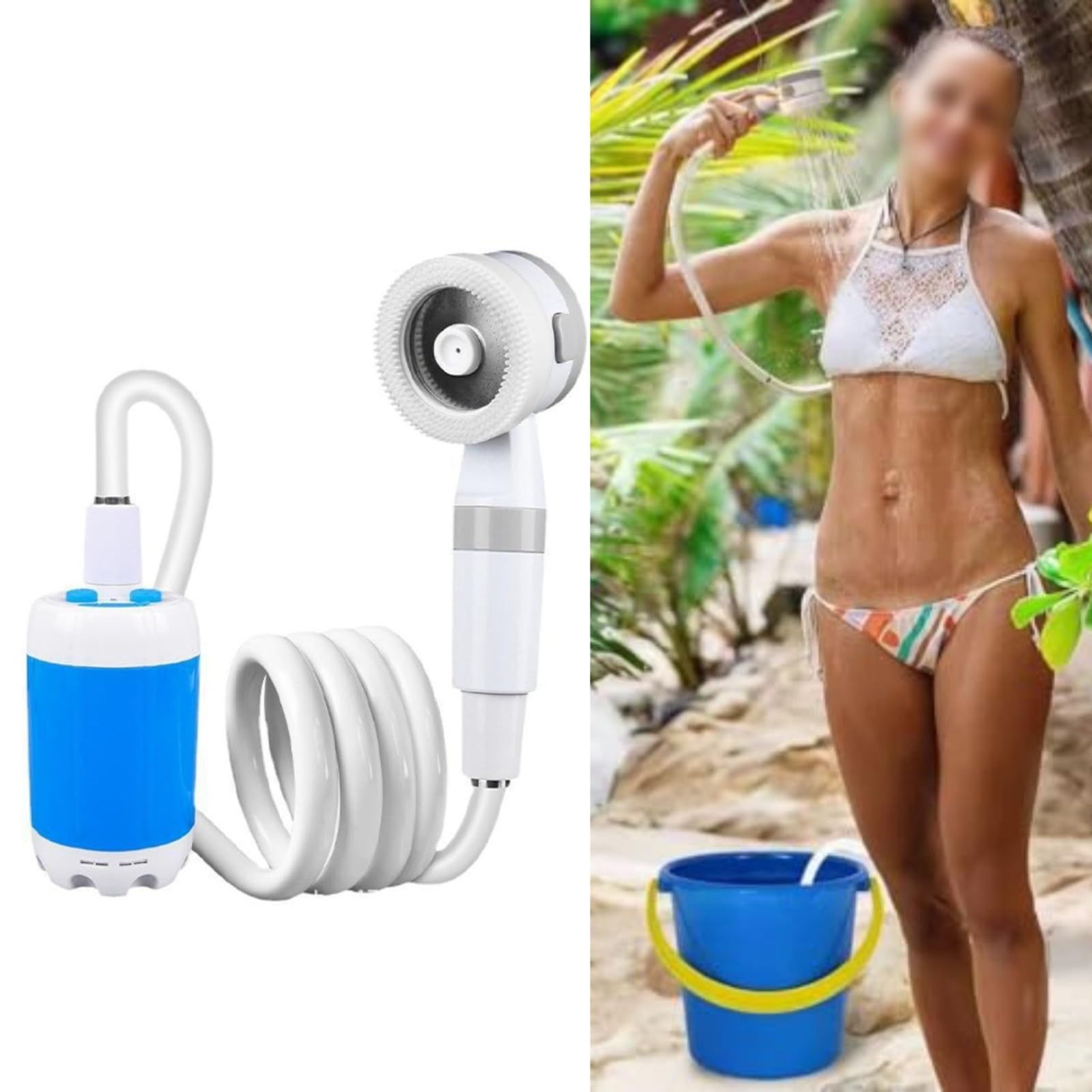 Ducha portátil para acampar, sistema de cabezal de ducha recargable portátil con bomba de agua con batería y bolsa de almacenamiento para actividades al aire libre