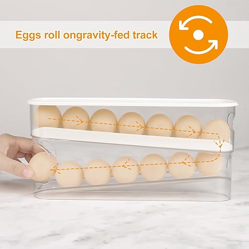 Miniatura 2 de Dispensador automático de huevos enrollable para organizador de refrigerador con tapa, 12 unidades de doble capa para almacenamiento de huevos en