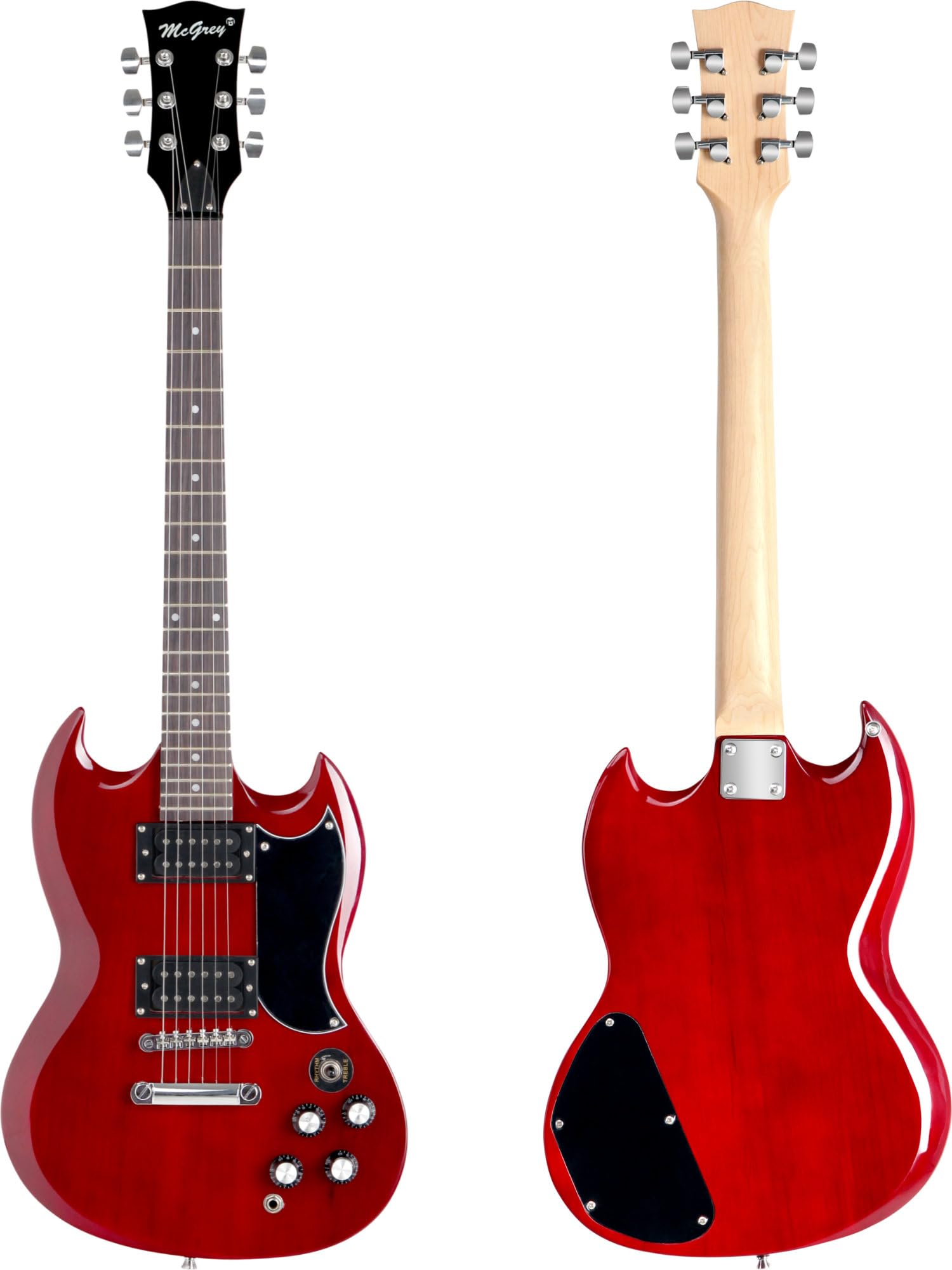 McGrey Rockit Double Cut Set Chitarra Elettrica Completo 8 pezzi per principianti: chitarra, amplificatore, corde, custodia, accordatore, plettro, tracolla e cavo Cherry Red.