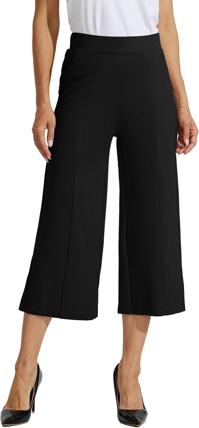 Willit Women's Capri Pants Dress Yoga Pants Wide Leg Business Casual Capris Work Slacks Stretch High Waisted 21" - Image 2