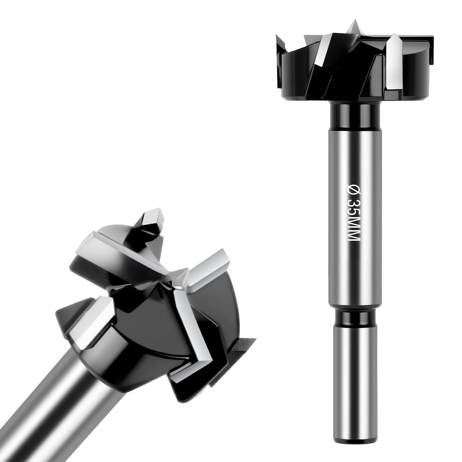 Flintronic Forstner Drill Bit, 35mm Triple-Flute Carbide Steel Boring Hole Saw, Tipped Forstner Bit Hole Cutter