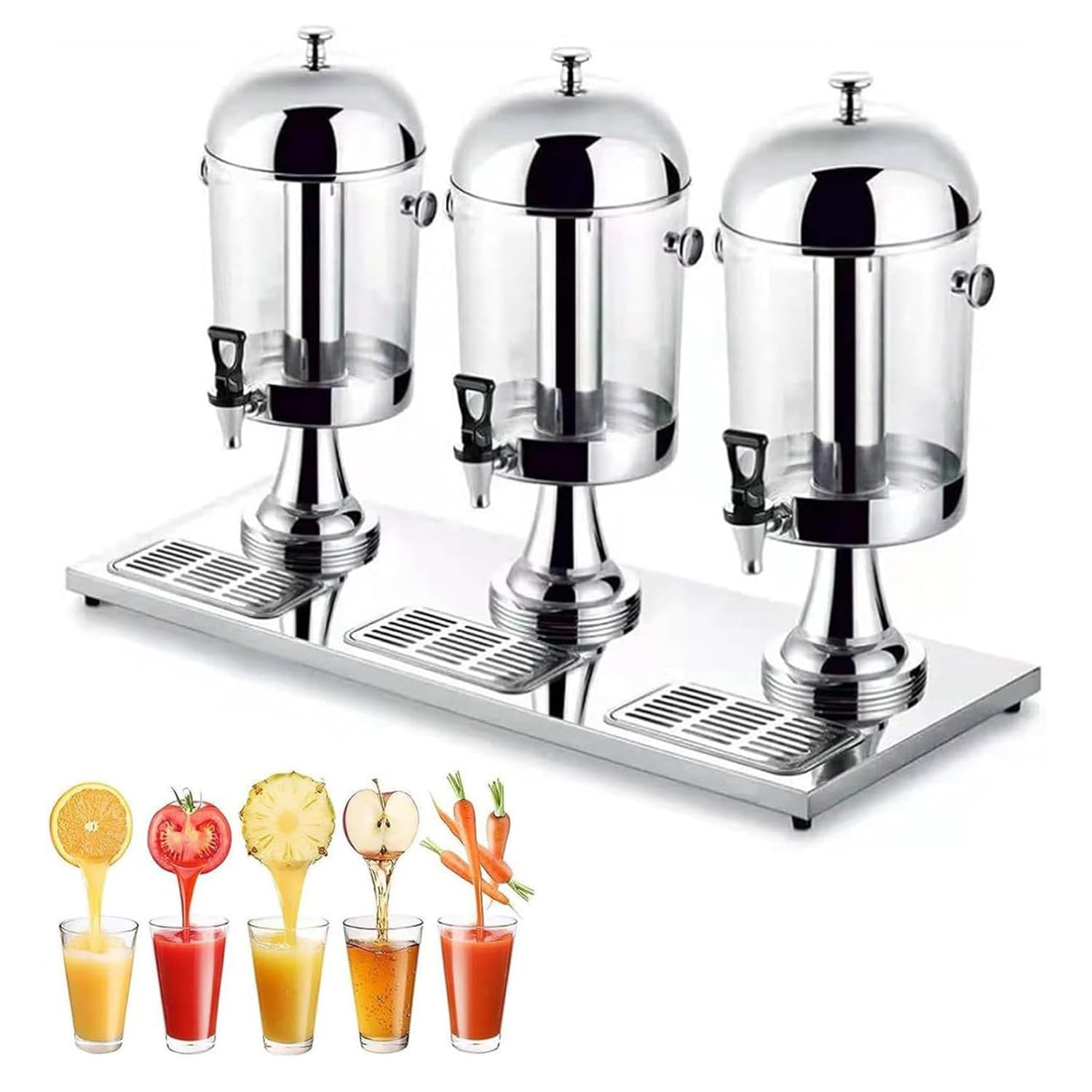 ASerZenith Commercial Juice Dispenser, 16L/24L Stainless Steel Drinks Dispenser Container With Ice Container, Self Service Cocktail Dispenser -Water Dispenser -Drink Tower(Silver-Threehead24L)
