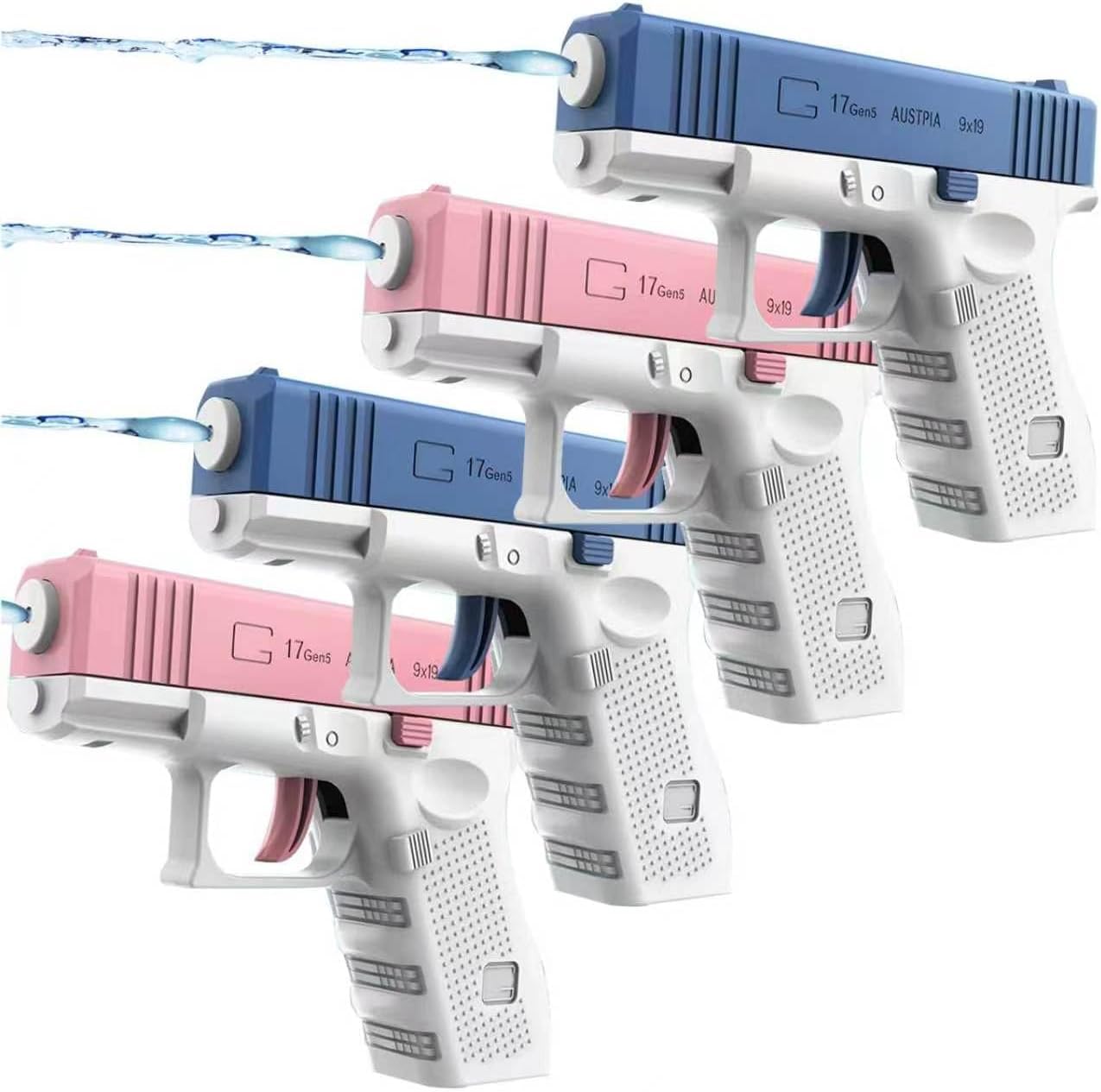 4 Pack Water Pistols, Manual Squirt Water Gun for Kids Adults, Perfect Summer Pool, Beach, Outdoor Water Fighting Games, Gifts for Boys Girls (Blue + Pink) ﻿ ﻿