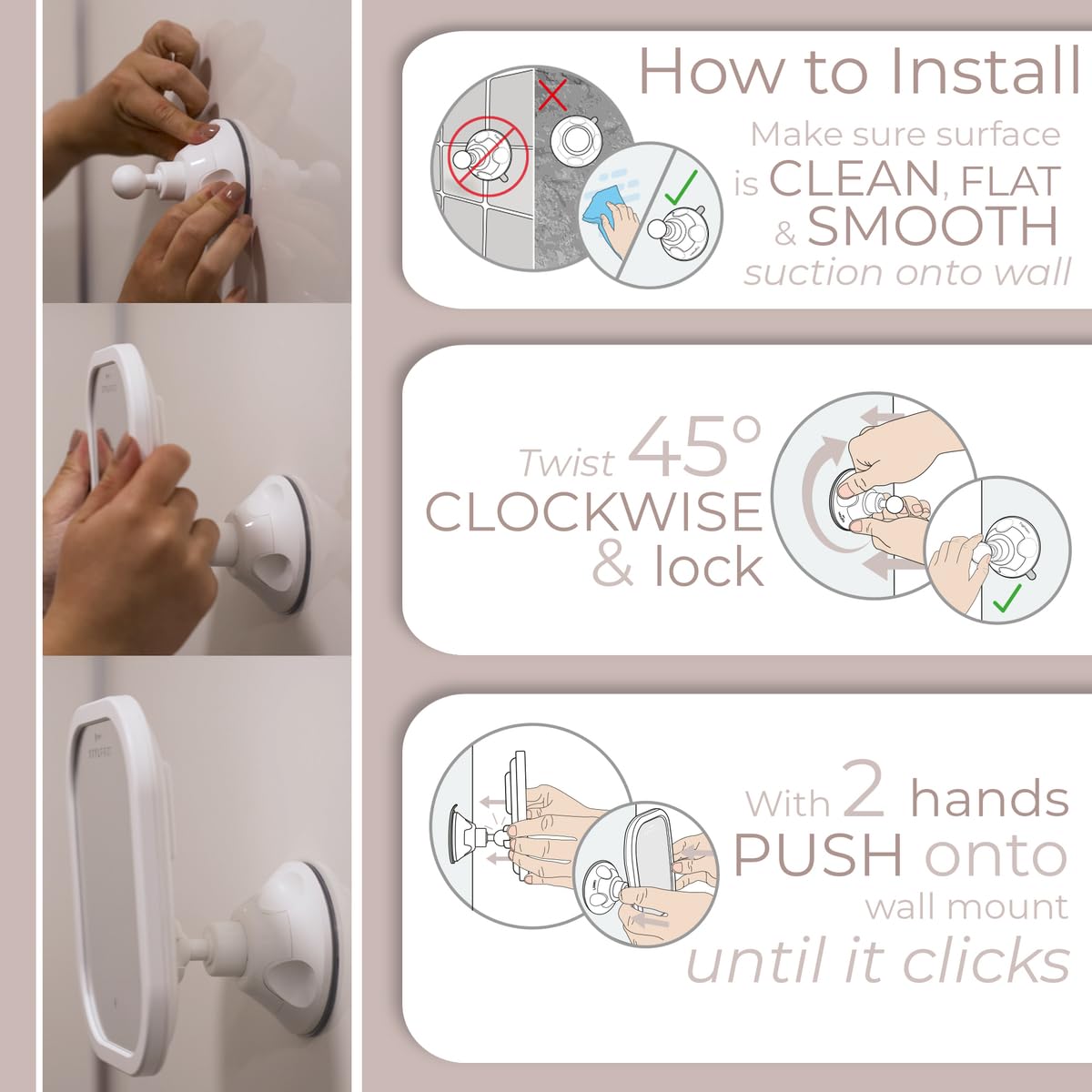 STYLPRO Espejo de baño antivaho: calefaccionado, iluminación LED, succión Segura, escobilla de Goma incluida. Hace Que Afeitar, Limpiar y Lavar en la Ducha Sea fácil. Resistente al Agua, Recargable,