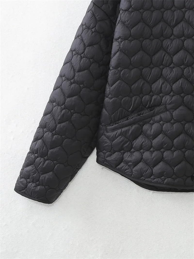 Women Heart Plaid O-Neck Down Cotton Jacket Warm Puffer Loose Fashion Coat