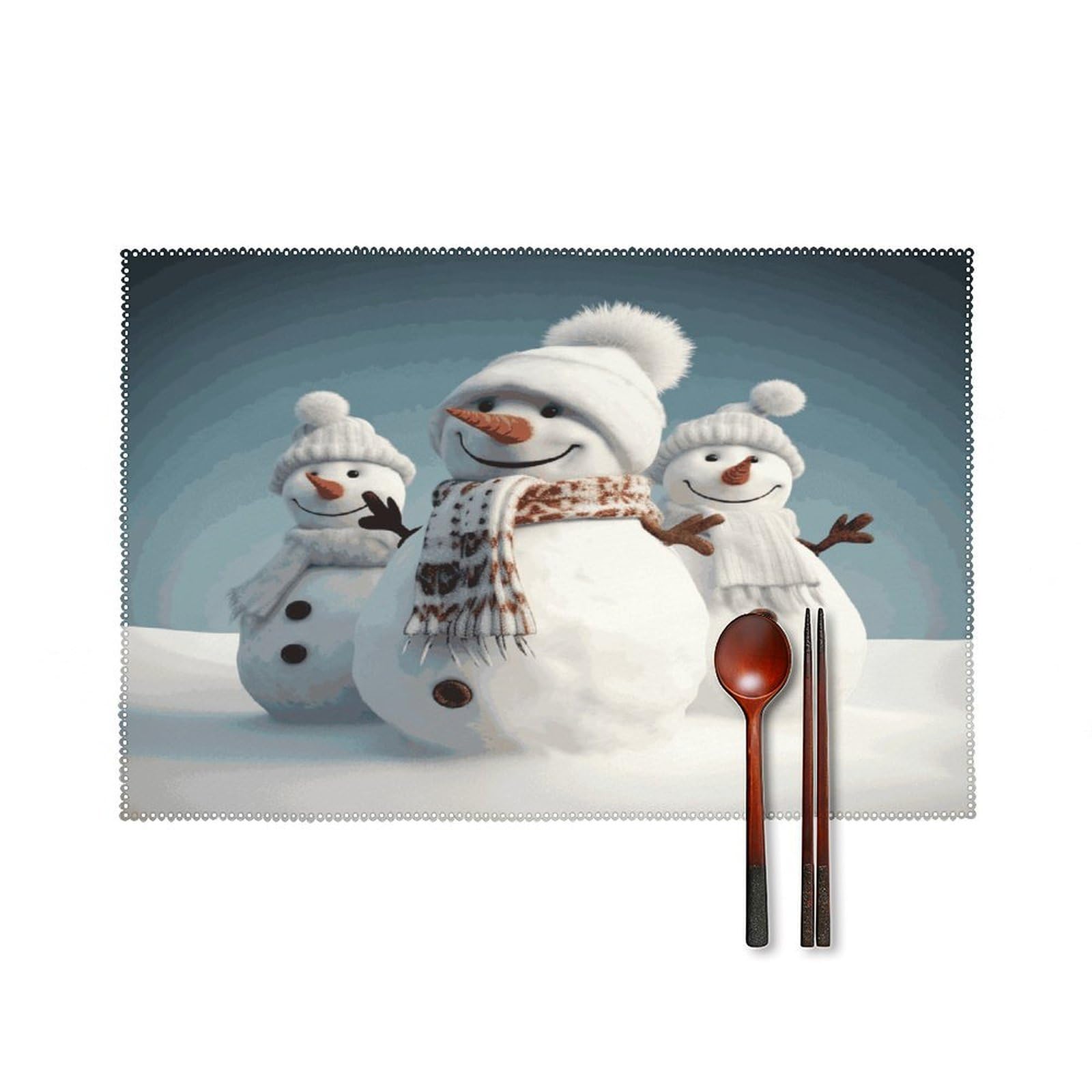 Btcowzrv Style Happy Snowman Canvas Placemats Set Of 6, Wipeable Washable Place Mats For Indoor & Outdoor, Table Mat Decor For Kitchen Dining Party