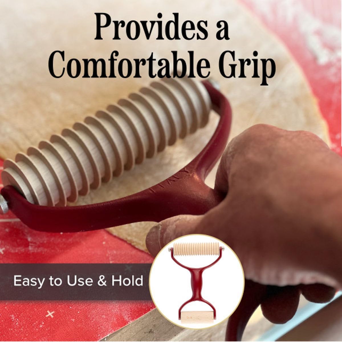 7 Pcs Pasta Making Tools - Kitchen Set with Handle, Pasta Cutter, Small Rolling Pin, and 4 Grooved Rollers for Spaghetti, Fettucine, Tagliatelle, and Pappardelle - Made in Italy by Classic Cuisine