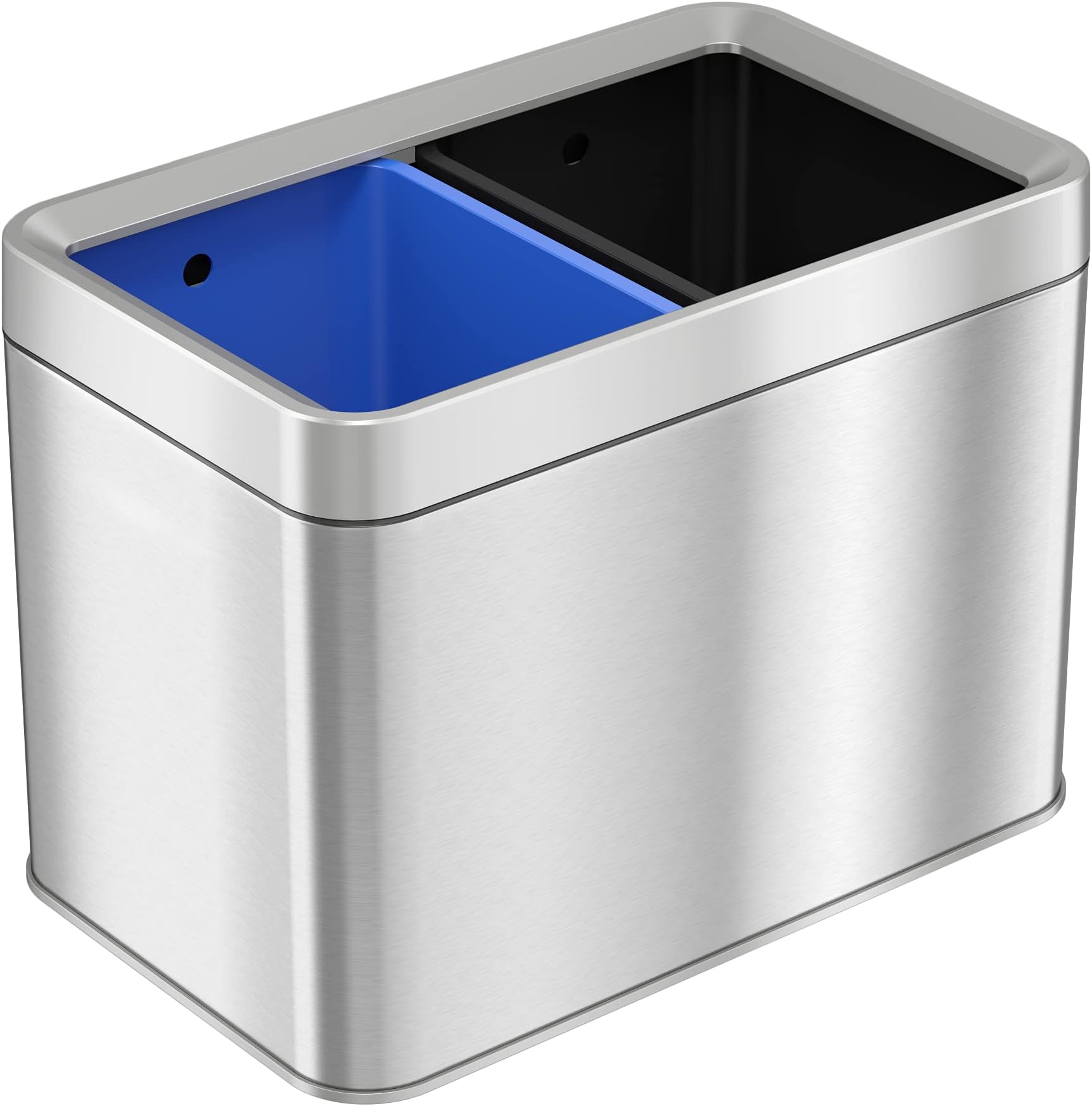 iTouchless 5.3 Gallon Dual Compartment Slim Open Top Waste Bin for Trash Can & Recycle Container, 20 Liter Stainless Steel Wastebasket