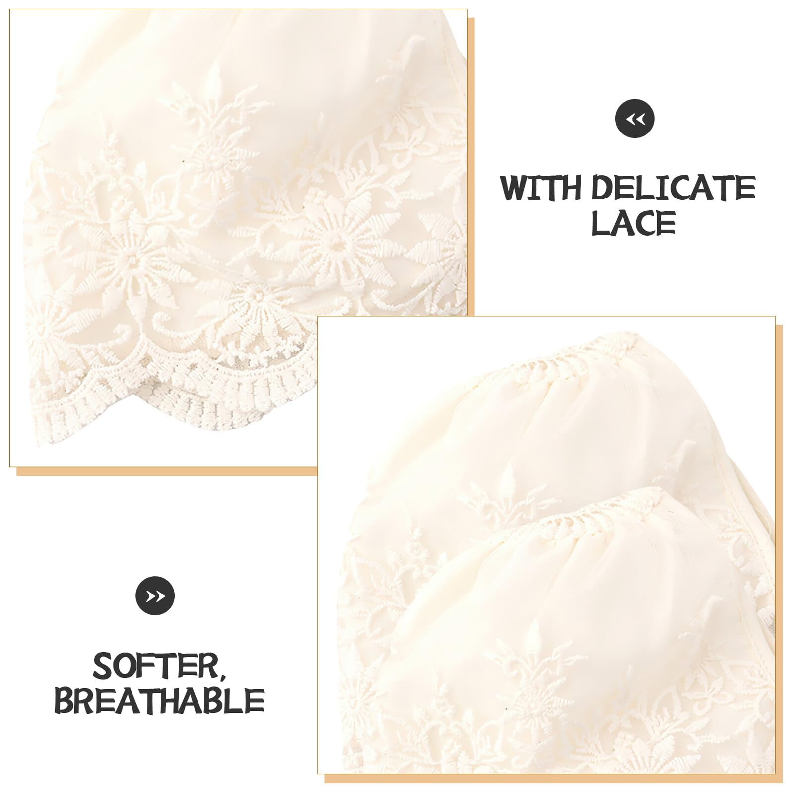 Ciieeo Lot de 2 Bonnets Bébé Fille en Dentelle Beige, Doux Peau Fermeture Sécurisée, pour Baptêmes et Séances Photo D'été