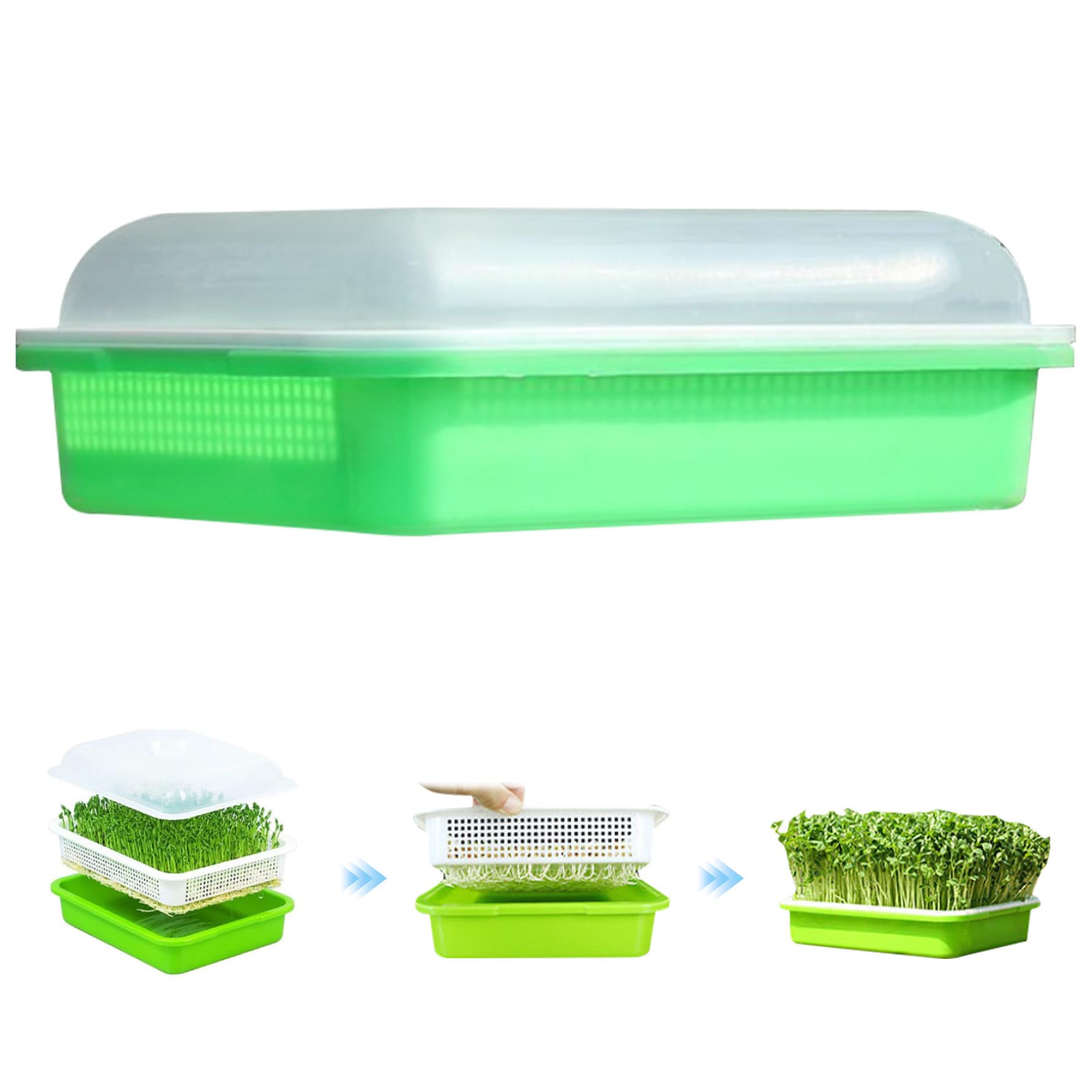 Microgreens-Anzuchtschalen, 25, 4 x 30, 5 cm, Sprossen-Anzuchtset, 11, 9 cm große Keimschale mit Deckel, Wiederverwendbare Samen-Starterschale für Weizengrasbohnen-Keimsamen