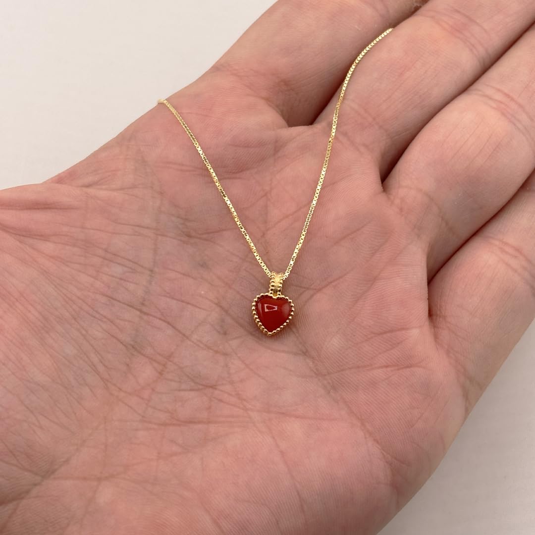 Catenina veneziana in argento 925 dorato con pendente ciondolo cuore corallo rosso naturale del Mediterraneo gioiello donna artigianale made in italy