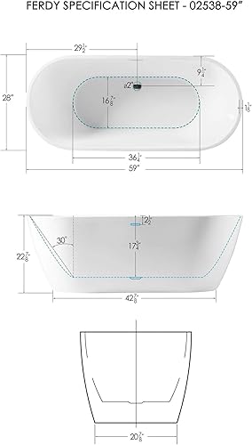 Miniatura 2 de FerdY Bali - Bañera de acrílico independiente bañera de inmersión independiente con forma graciosa certificado CUPC blanco brillante drenaje de