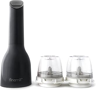 FinaMill's Award Winning Battery Operated Salt and Pepper Grinder Set - Adjustable Coarseness Ceramic Powder, LED Lights, Great for Home Cooking and Gift - 2 Quick Change ProPlus Pods