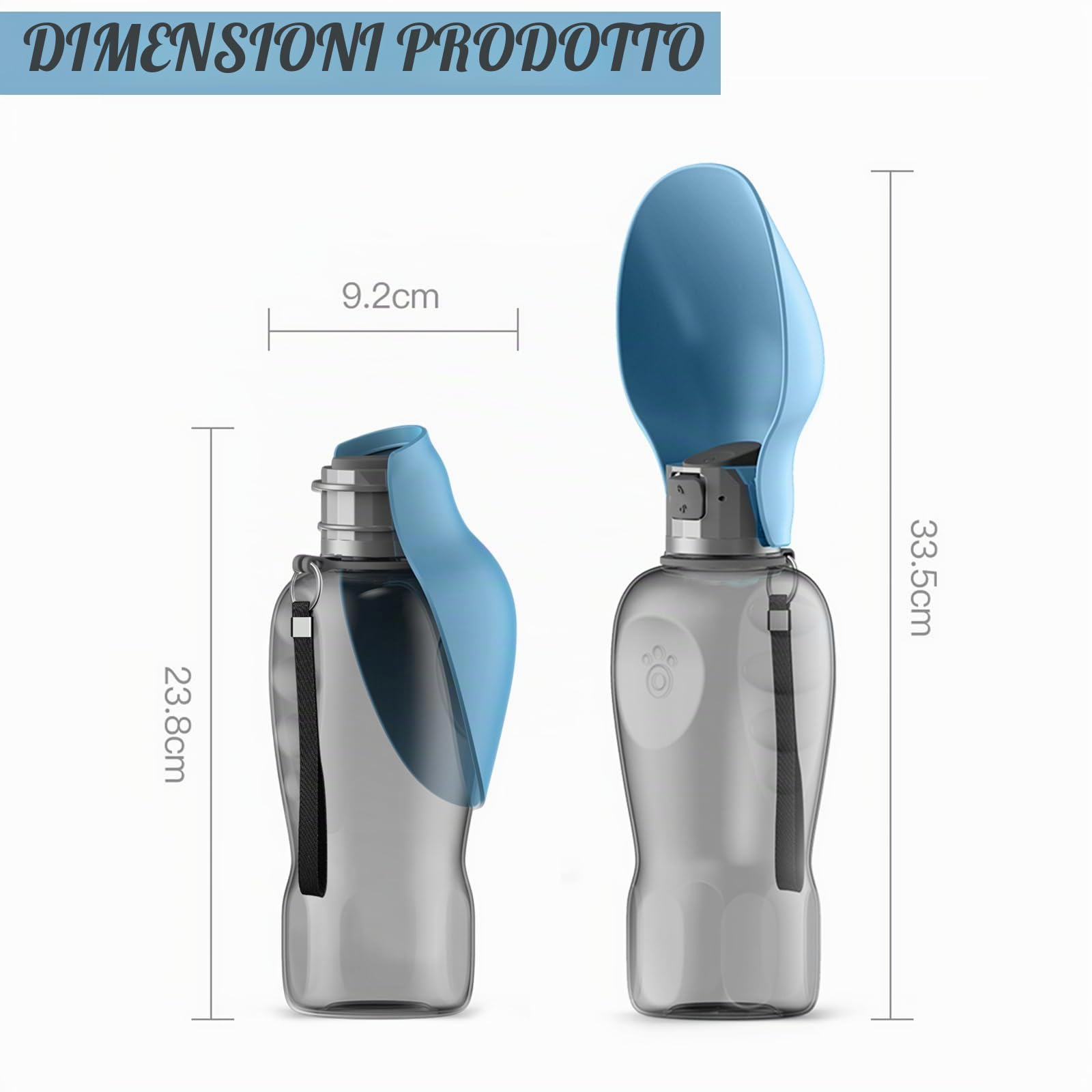 Borraccia per Cani 800ML da Viaggio, Bottiglia d'Acqua per Cani Antiperdita, Borraccia Cane Portatile per Animali per Passeggiate, Escursioni, Campeggio, Auto e Viaggi - Blu