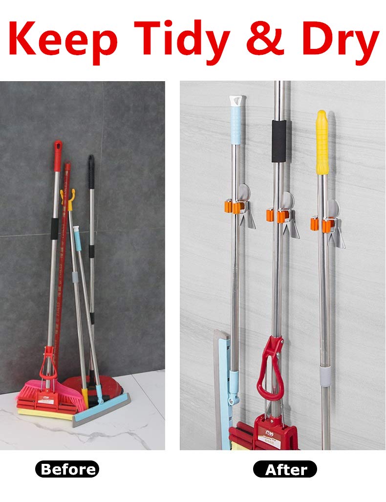 Lot De 3 Supports De Balai Et Serpillère Auto-adhésifs Antidérapants, Multi-usages, Fixation