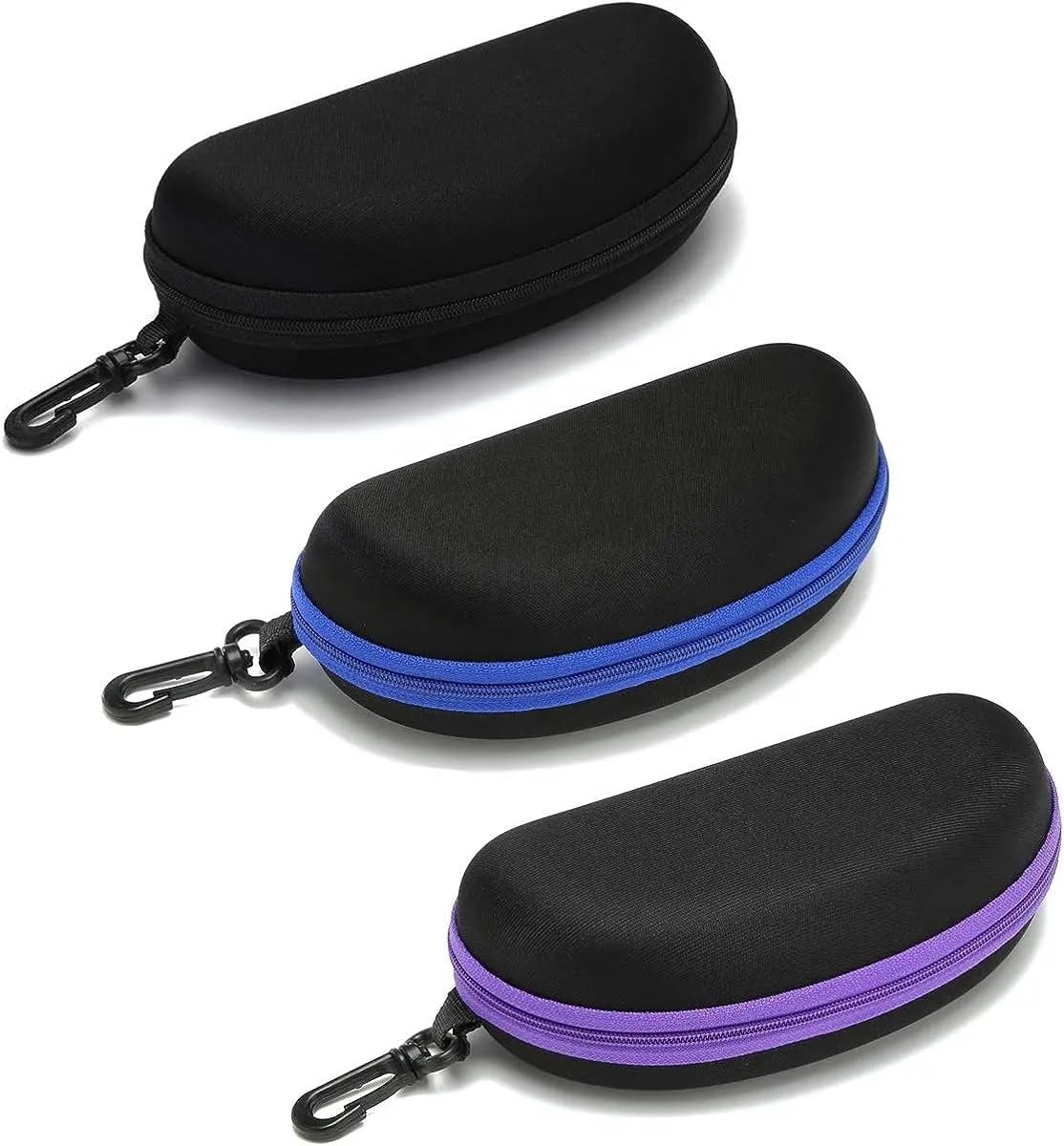 Set of 3 Portable Travel Zipper Eyeglasses Cases, Zippered spectacle case, Compact glasses case, Travel eyeglass case, Durable eyeglass case, with Hooks Compact Design Secure Closure