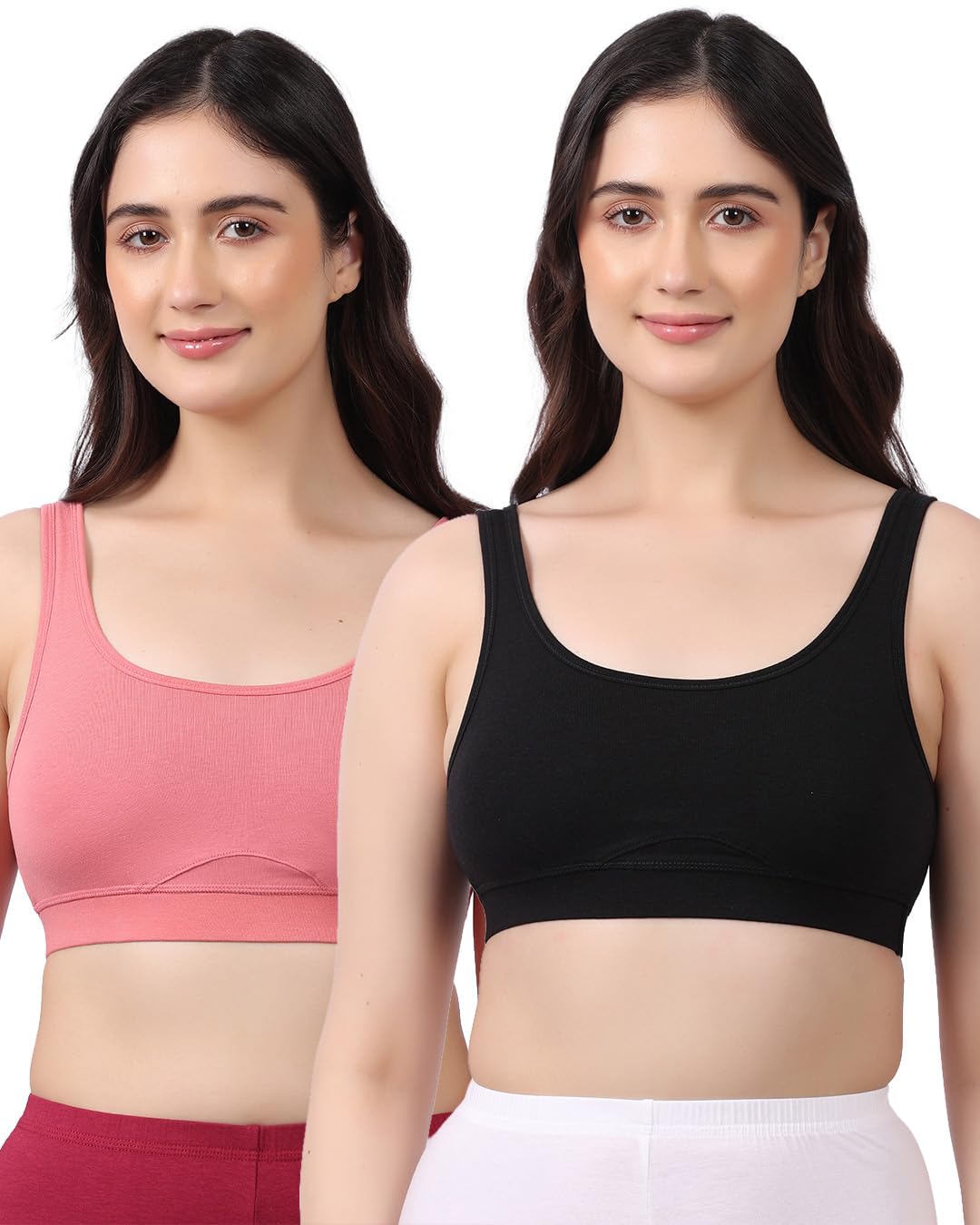 lavos Bamboo Cotton Comfort Sleeping Bra for Women, Slip On Bras to Wear at Home, Non-Padded & Non-Wired Sports Bras, Full/High Coverage, Soft Comfortable & Breathable Broad Strap Bra Black/Coral-picture-31