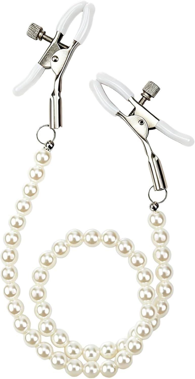 Adjustable Stainless Steel Nipple Jewelry with Faux Pearl Chain, 2 Pcs Clip-On Non-Piercing Body Jewelry Accessories for Women