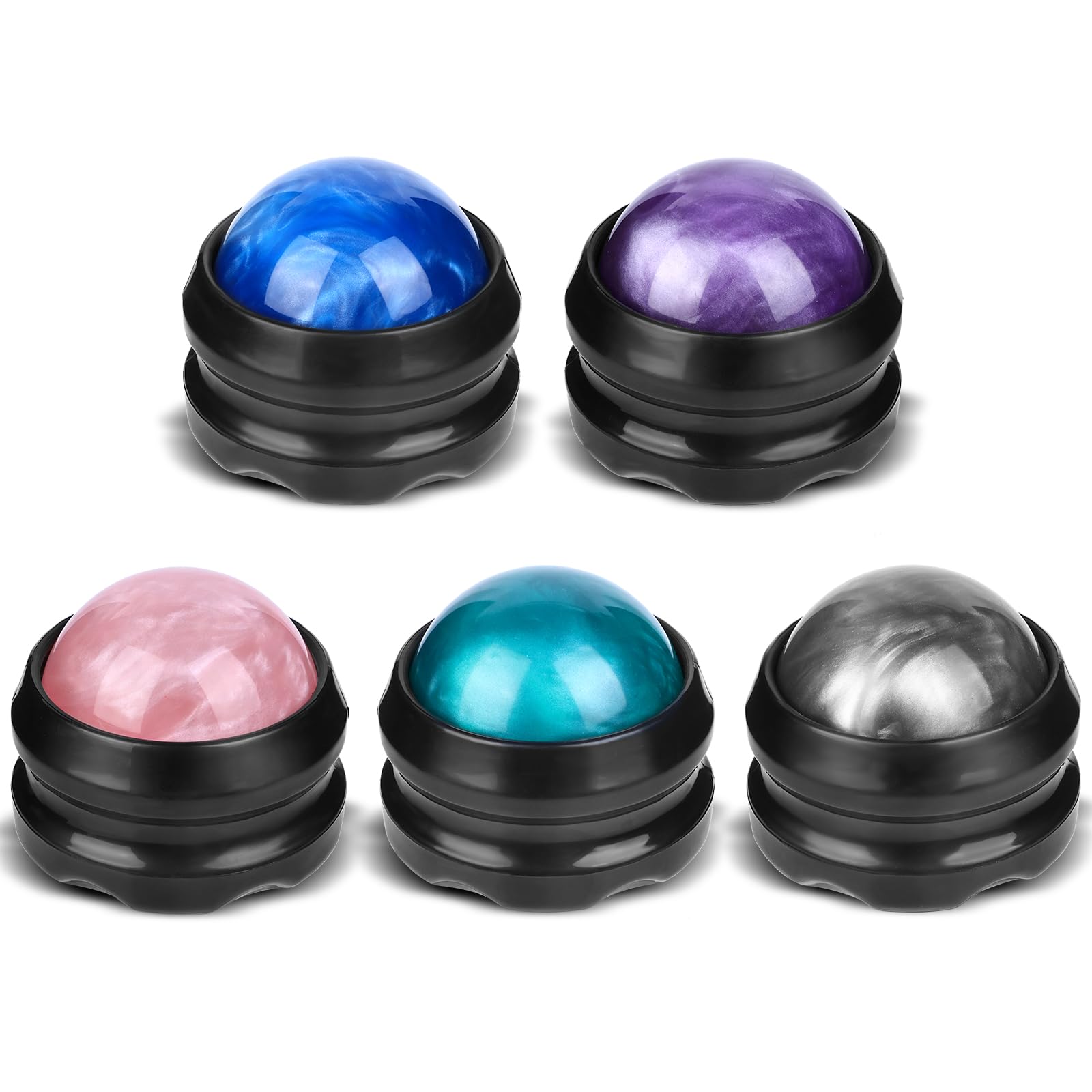 OAKDOLCHE 5-Pack Massage Roller Balls Set – Ergonomic Muscle Relief Massage Tools for Full Body Deep Massage (Blue/Green/Pink/Purple/Gray), 5