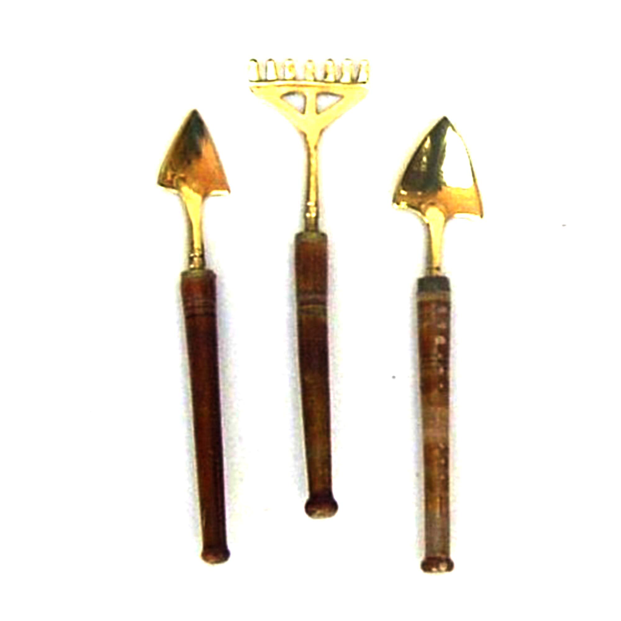 Decorational Mini Garden Tools Set, 3 Piece Solid Brass with Wooden Handles Gardening Tool Set Mini Shovel Trowel Gardening Tools