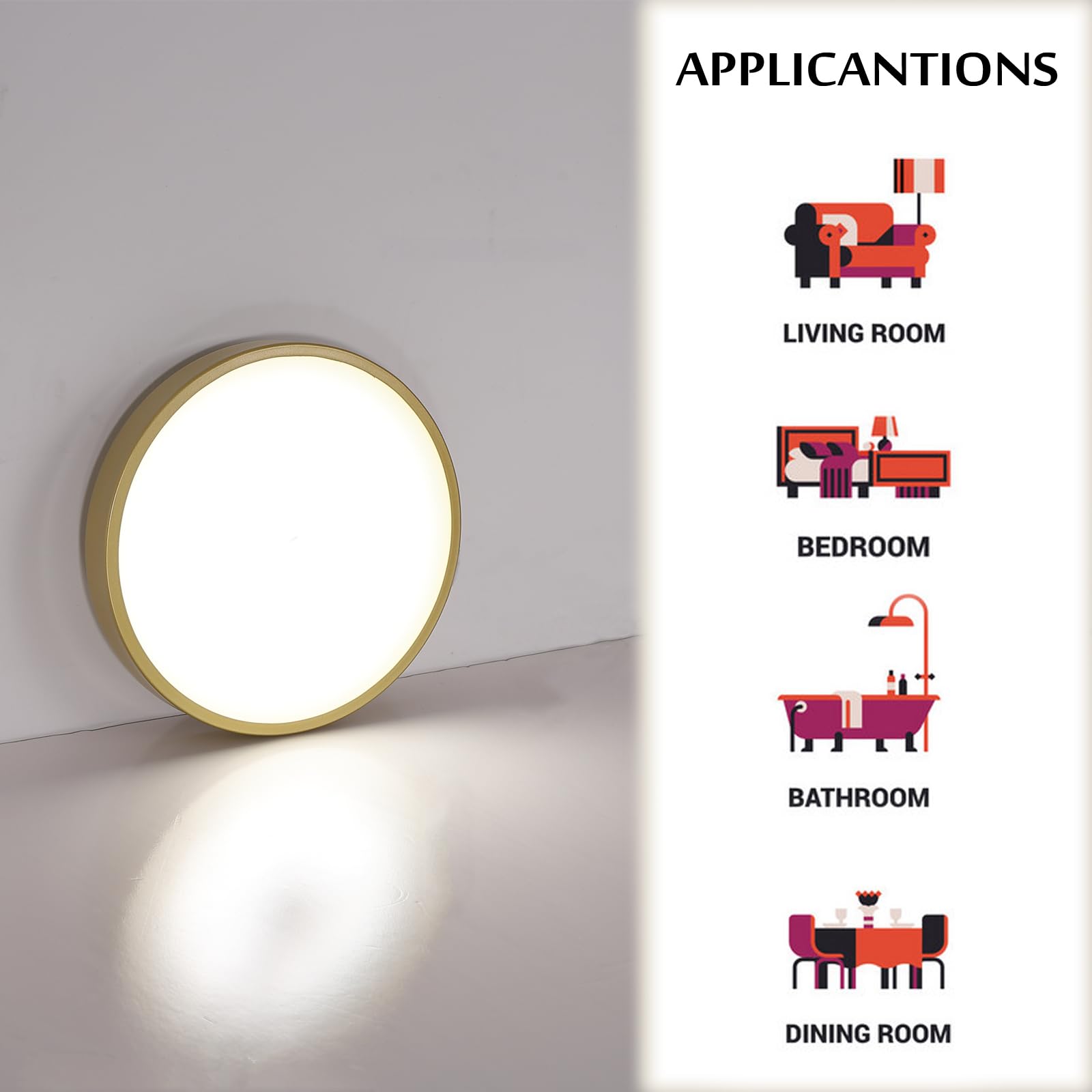 Cuaulans Gold Flush Mount LED Ceiling Light, Morden Ceiling Light, 9 Inch Round Ceiling Fixture, Low Profile Ceiling Light Lamp for Kitchen Closet Bedroom Bathroom