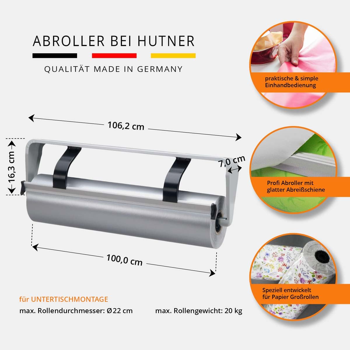 Papierabroller Halterung für große Rollen Geschenkpapier - Montage unter dem Tisch (Untertischabroller) (100)