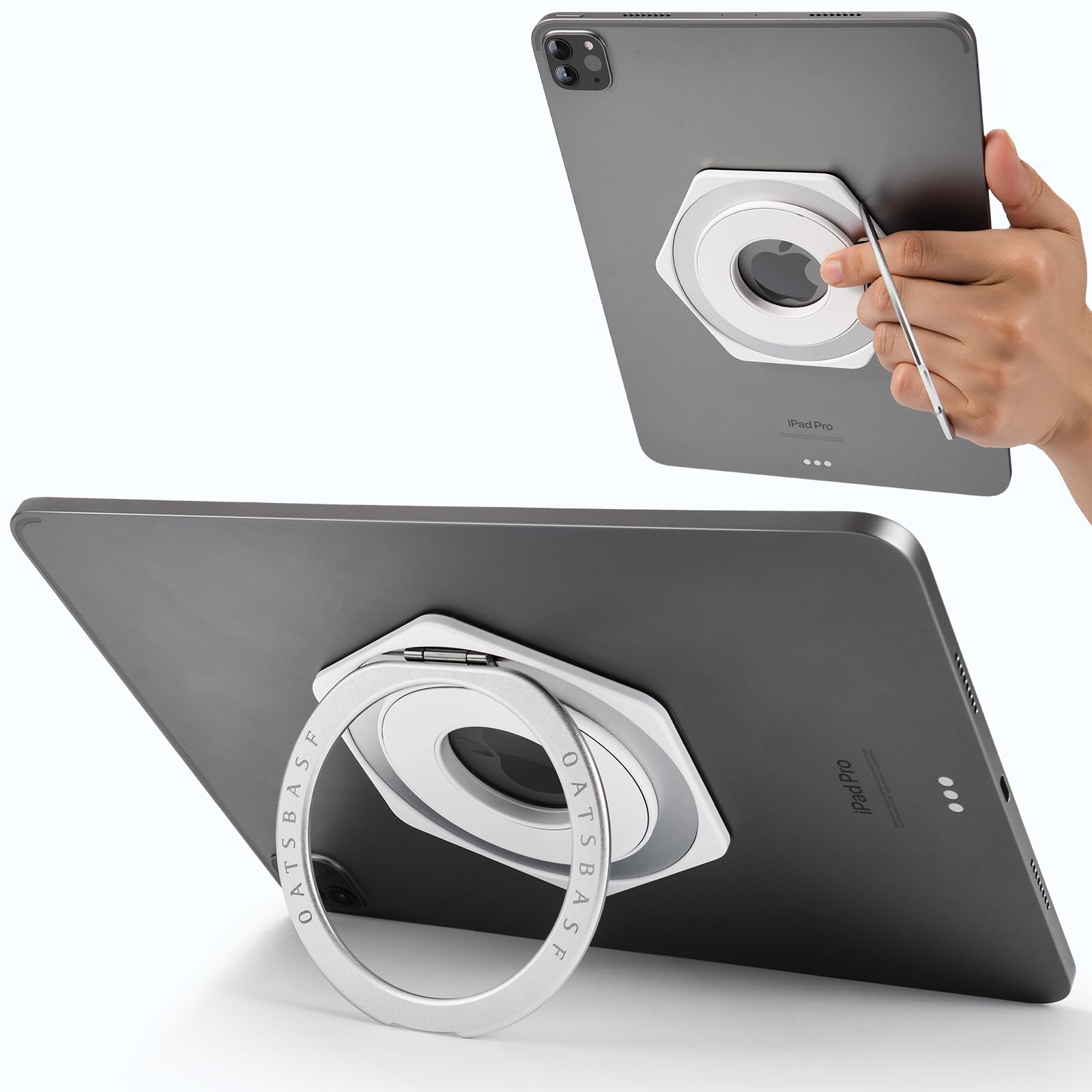 nediea タブレット スタンド 卓上 ipad スタンド 360度調整可能 軽量 薄いリング型リング タブレットホルダー 横置き 縦置き 持ち運び便利 折り畳み可能 貼り付け アルミニウム製 取り付け簡単 全機種対応 ホワイト パソコン・周辺機器