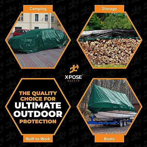 Image of Heavy Duty Poly Tarp - 6' X 8' - 10 Mil Thick Waterproof, UV Blocking Protective Cover - Reversible Silver and Black - Laminated Coating - Grommets - by Xpose Safety