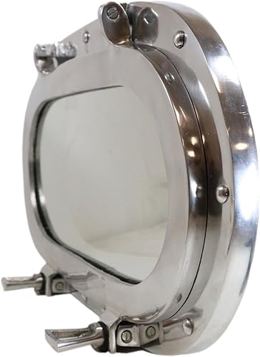 Miniatura 6 de Ebros Gift Espejo de pared plegable de aluminio pulido náutico marino ovalado ojo de buey plegable decoración de 19 pulgadas de alto océano marinero