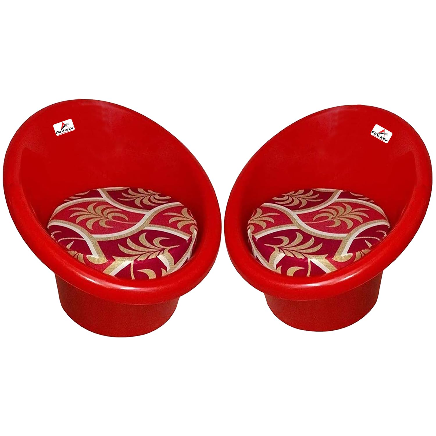 Plastic Tub Chairs/ARM Chairs/Chairs for Home, Living Room/Indoor and Outdoor Chairs with Complimentary Cushions Set of 02 (Standard, Red)
