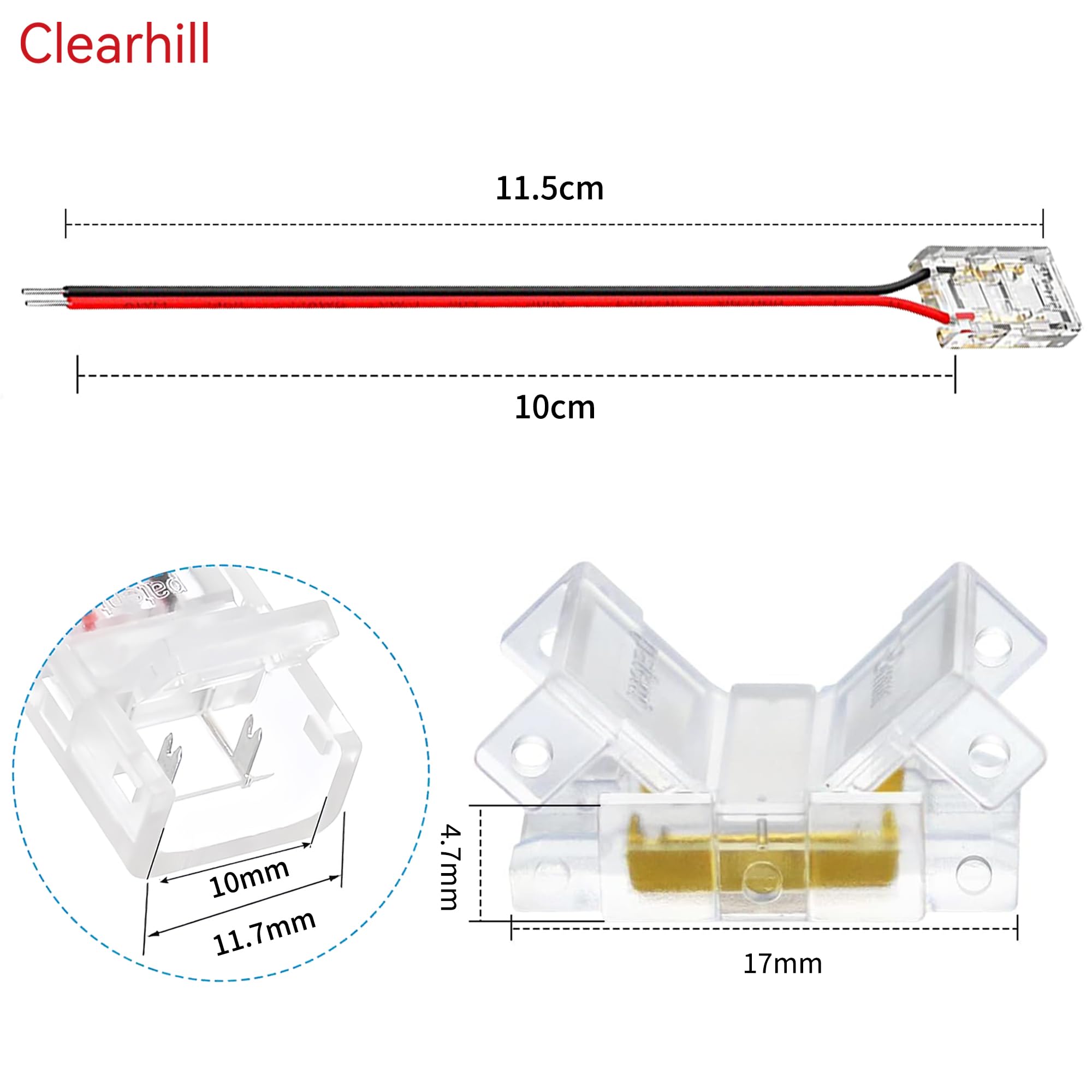 Clearhill 10mm COB LED Strip Connectors,2-Pin 20Packs Solderless Strip to Wire Connectors + 10cm Cable-Gapless Connection for 10mm Single Color COB LED Strips - Image 3