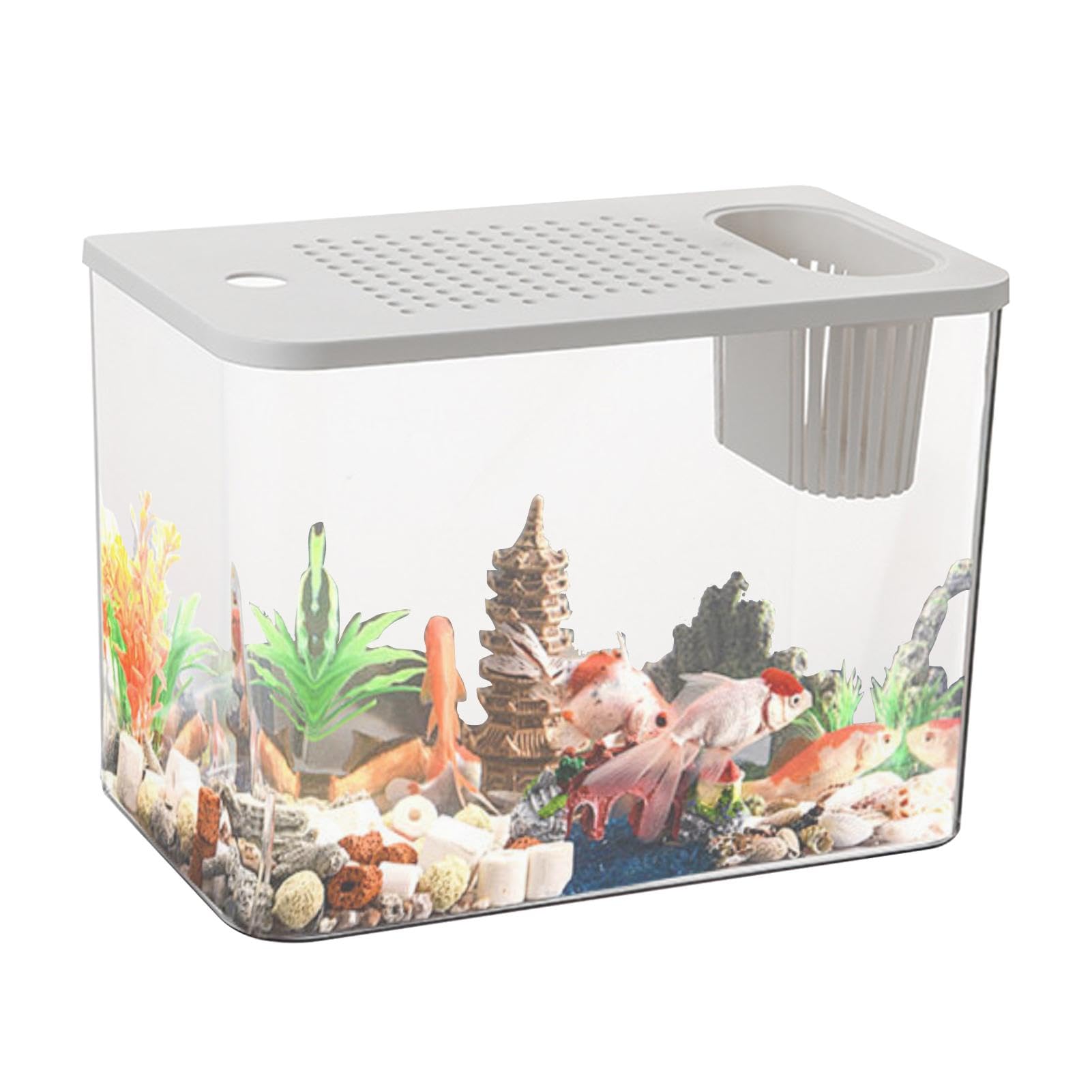pecera Betta, pecera de Mesa | Acuario de Tanque de Transparente con Pantalla de Escritorio - Acuarios pequeños con Tanque Compacto para Peces pequeños, cría de s, niños, Adultos