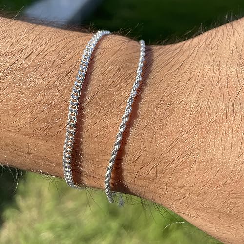Silver/Gold Layered Chain Bracelets Sets for Men Women Silver Rope Figaro Cuban Link Chain Bracelets Set Men Jewelry Gifts for Dad Boyfriend Husband3