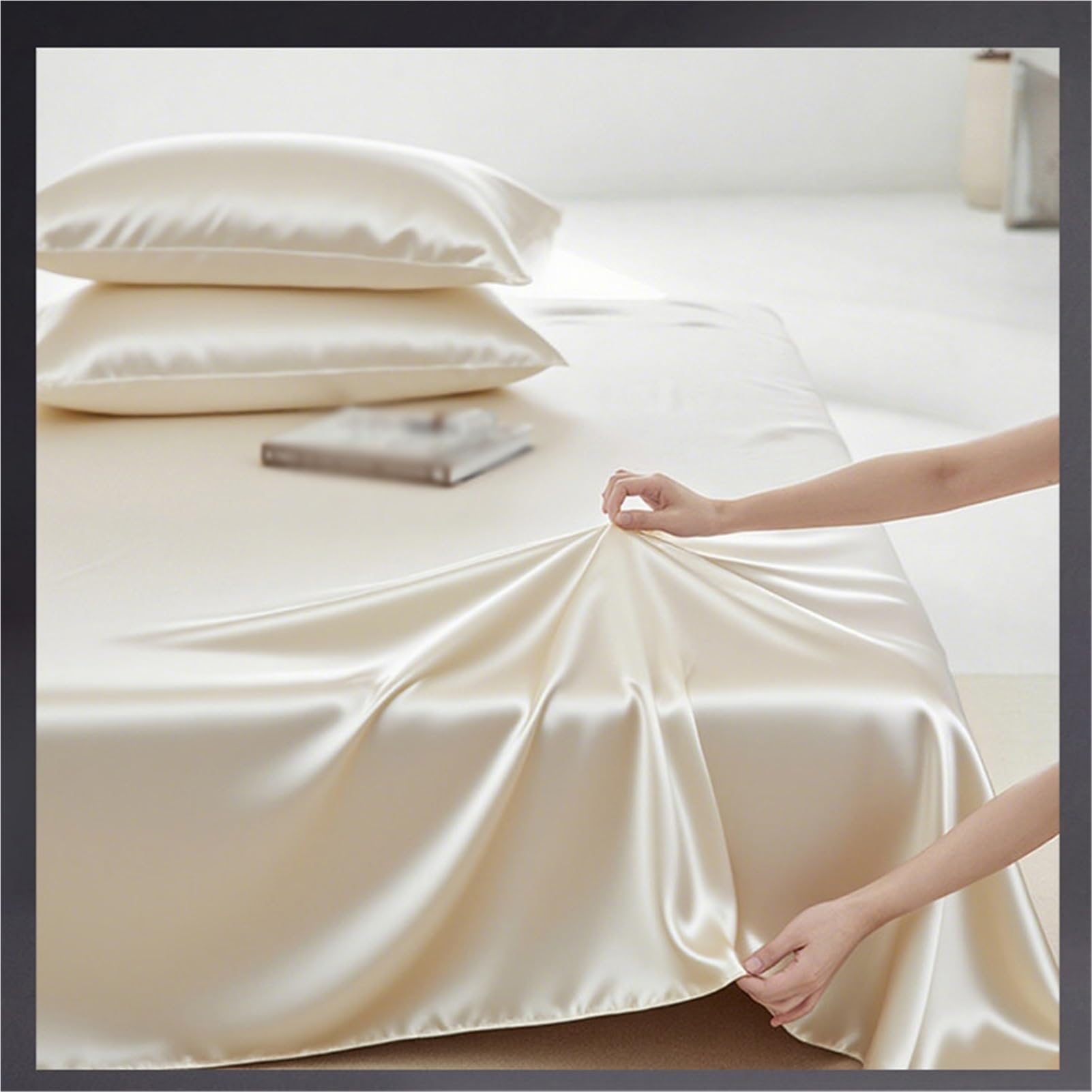 Sabanas Encimera de satén 170x230cm 230x250cm 250x250cm Individual Doble Sedosa de Lujo sábana Superior más Suave Que la Seda for la Piel del Cabello(Black,230x250cm)