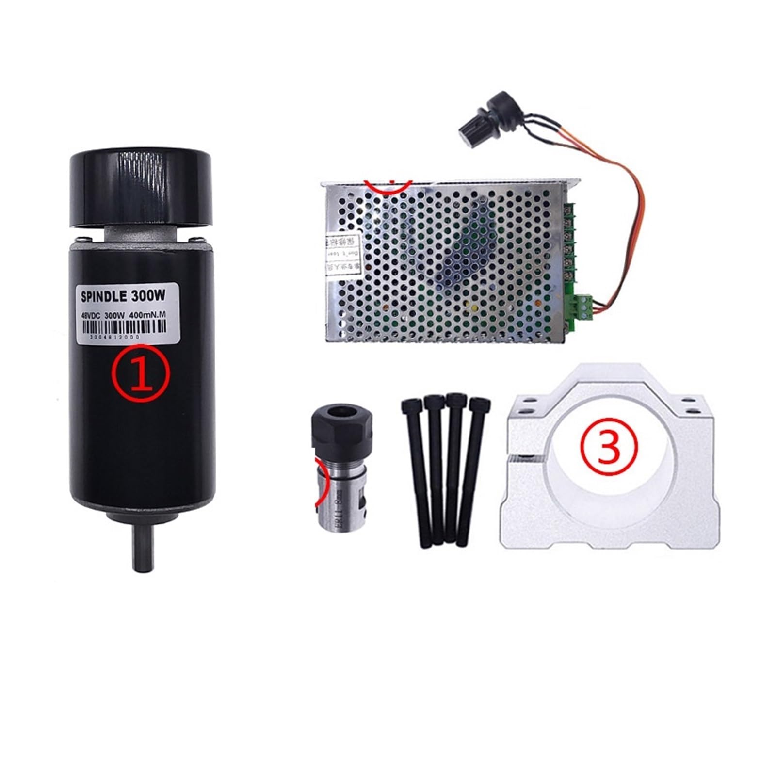 Motor de husillo CNC, Juego de husillo de CC de 300W y 48V, fuente de alimentación ajustable del regulador de velocidad de 0~60VDC for máquina de grabado Para fresadora CNC(48V 300W 4)