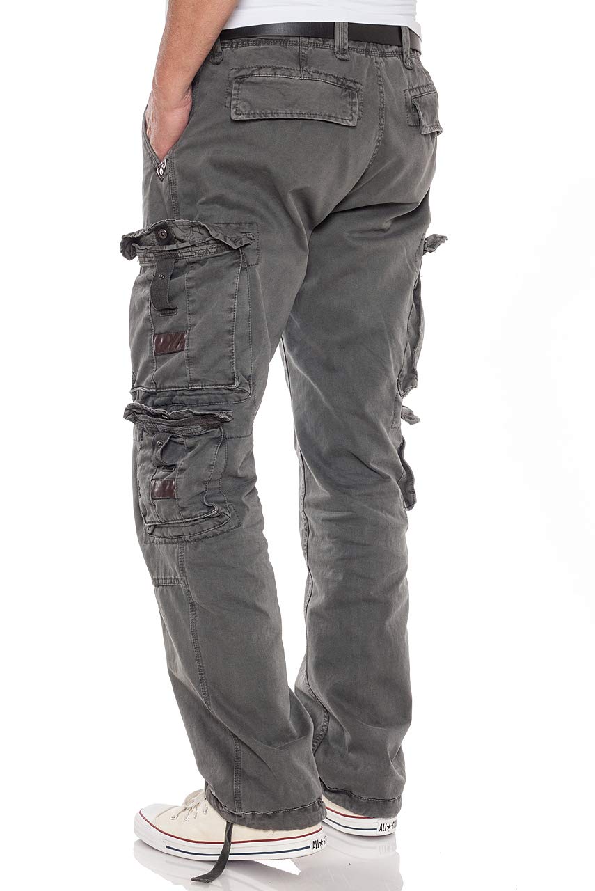 Jet Lag FW-012 - Pantaloni cargo da uomo con molte tasche richiudibili Carbone 40W x 32L