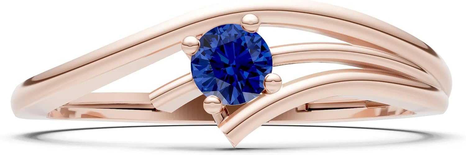 PEORA Round Cut Blue Sapphire Stackable Band Available in Solid 10K, 14K or 18K Ring – White, Yellow or Rose Gold