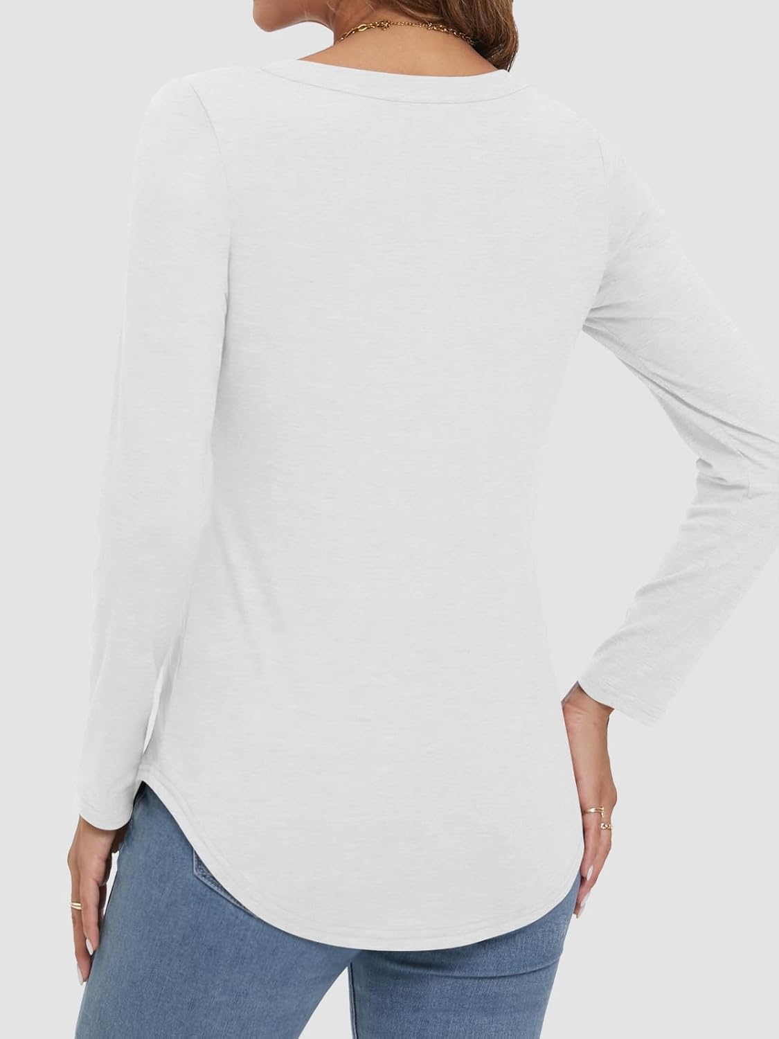 ATHMILE Womens 2026 Fall Long Sleeve Shirts Basic Apparel Shirts Trendy V Neck Tshirt for Women Curved Hem Tops - Image 5
