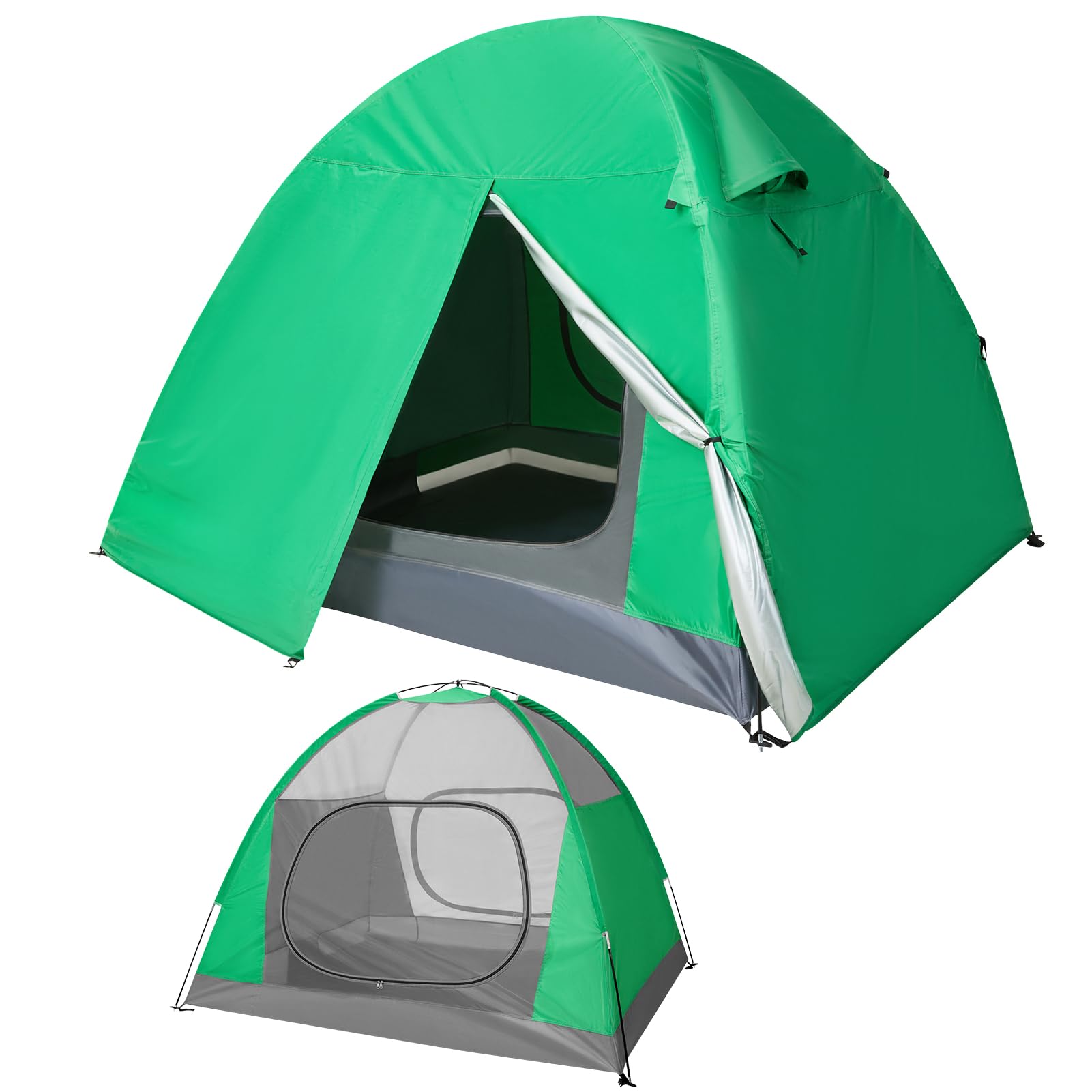 Warmiehomy Camping Tent, 2 Man Tent for Camping, Two Doors Backpacking Tent, Easy Set Up, 3 Season Waterproof Dome Tents for Outdoor Traveling Beach Hiking Mountaineering, Green