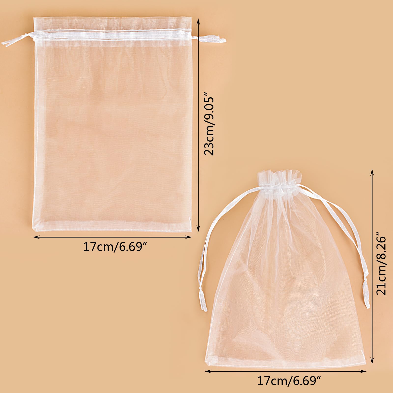 SXUUXB Organzasäckchen 17x23 cm Weiß 100 Stück Kleine Säckchen zum Befüllen Geschenksäckchen mit Kordelzug für Verpackungstüten, Seifensäckchen, Schmuckbeutel, Geschenktüten
