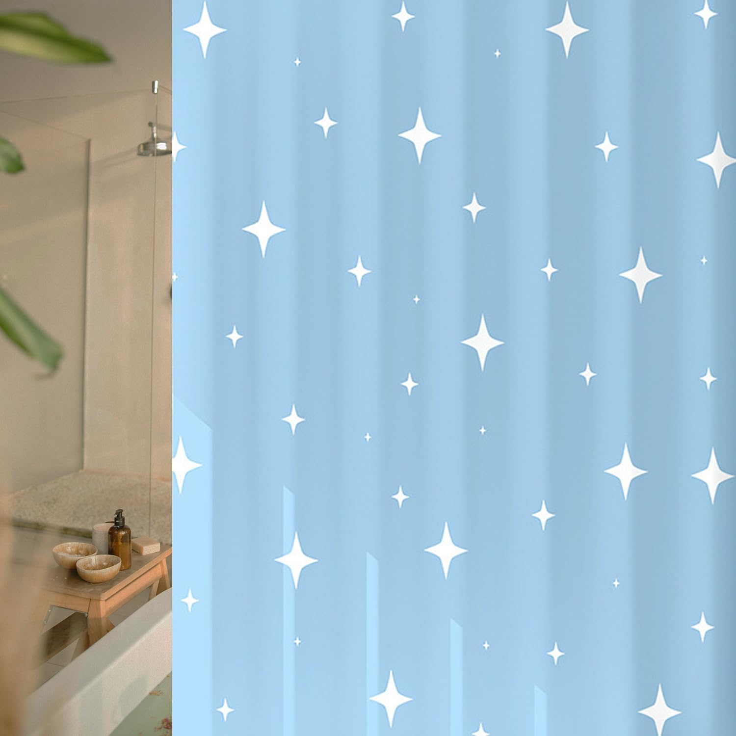 hzkais Shower Curtain, Mould Proof and Mildew Resistant Washable Bathroom Curtains, Shower Curtain for Bathroom, Bath Curtains with Hooks, 180 x 180 cm (71 x 71 Inch) (Blue)