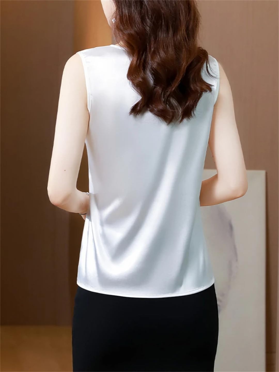 Donne Ricamo Senza Maniche Camicette di Seta Estate Raso Top Casual Sciolto Vest