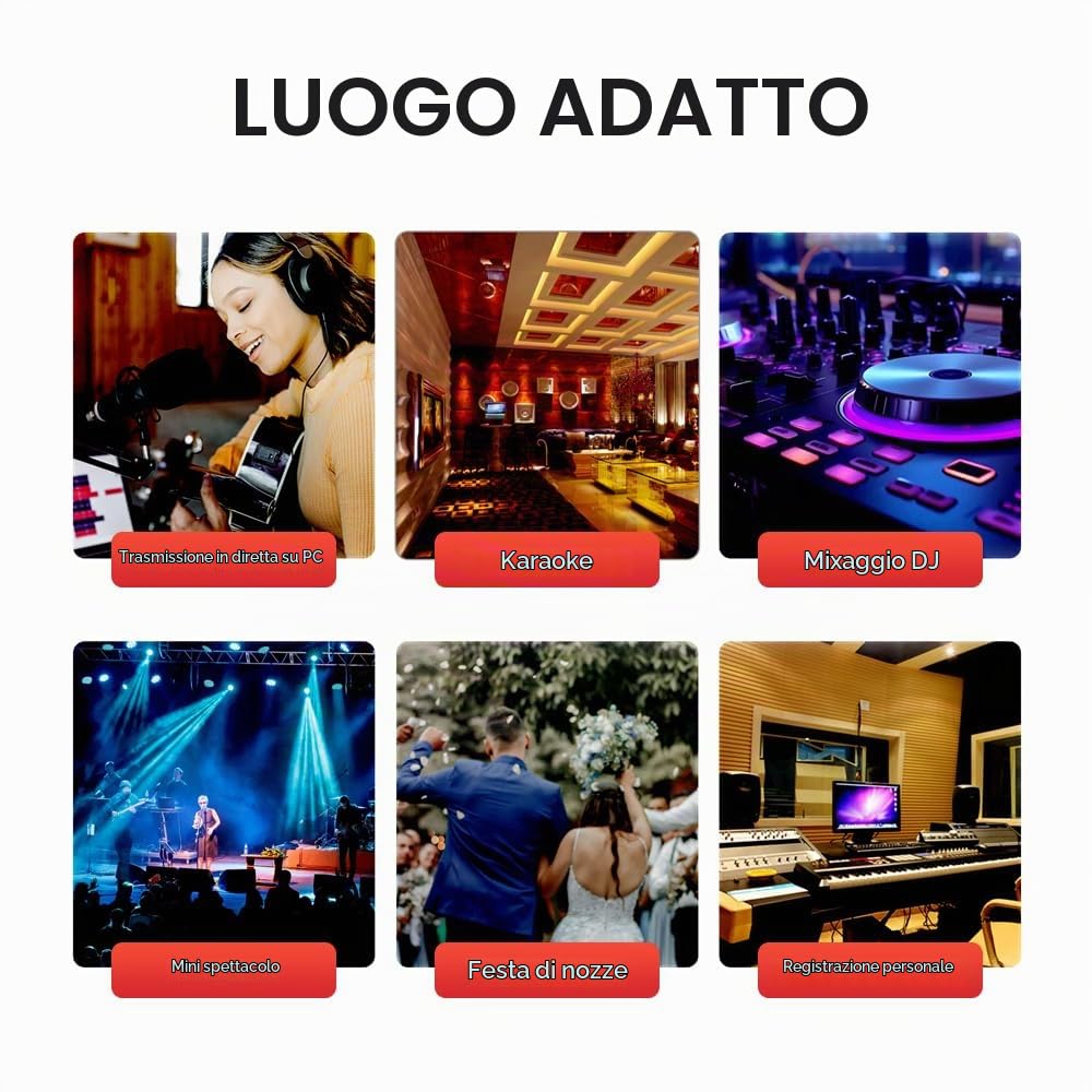 M4 - Console DJ a 4 canali (Rosso), Mixer audio con Bluetooth e USB, Crossfader, EQ a 3 bande, regolatore di guadagno e funzione Cue-Monitor - Soundboard professionale per festa, club, karaoke
