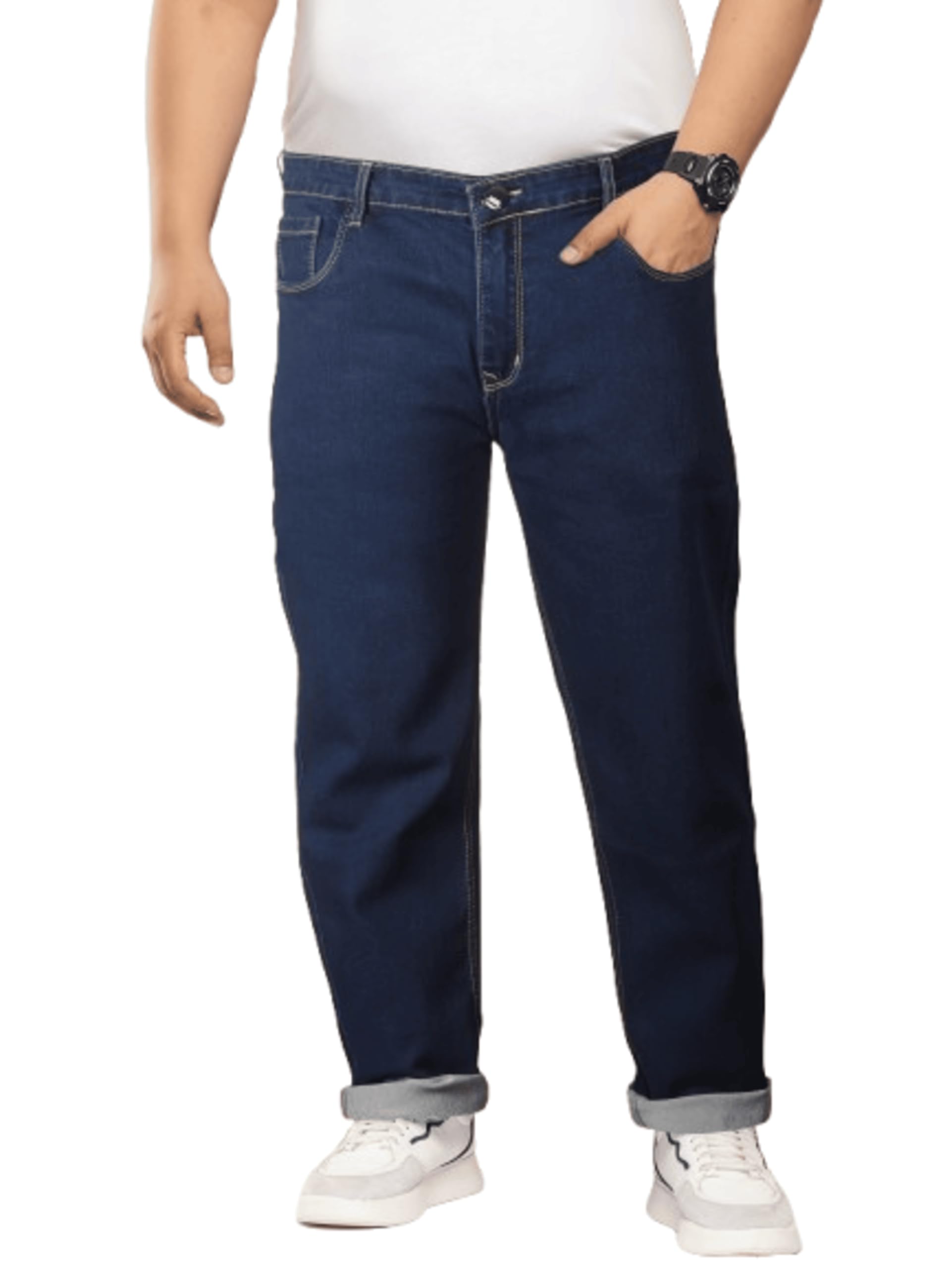 Plus Size Men's Stretchable Heavy Fade Jeans Relaxed Fit High Rise Solid Denim Pants Sizes 36 to 48-image-32