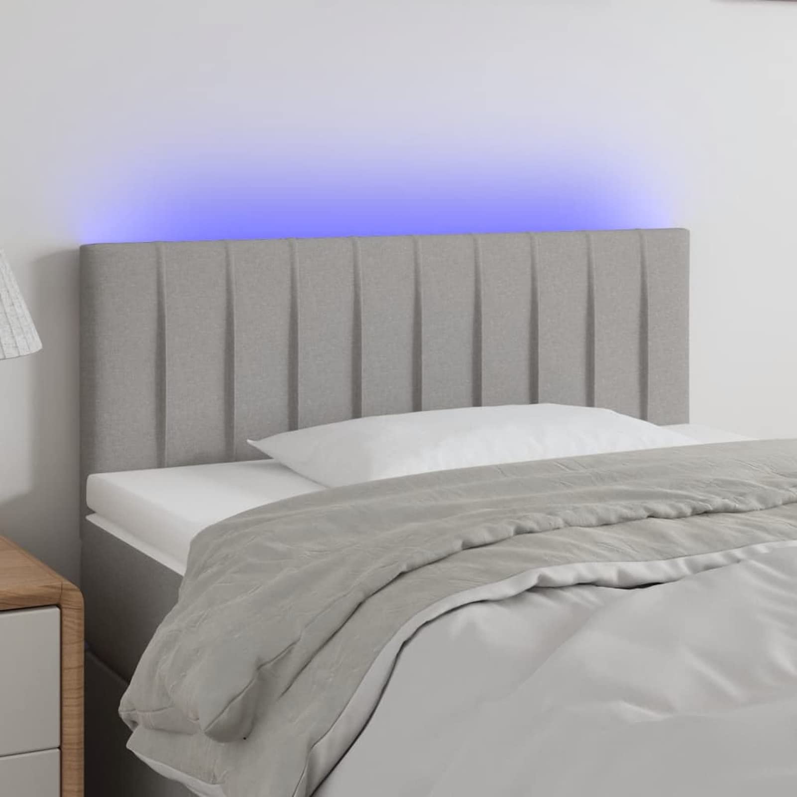 Cabecero con LED, Cabeceros Cama, Cabeceros Moderno, Cabezales Cama, Muebles Habitacion, Cama Cabeza, Mueble Cabecero, de Tela Gris Claro 100x5x78/88 cm