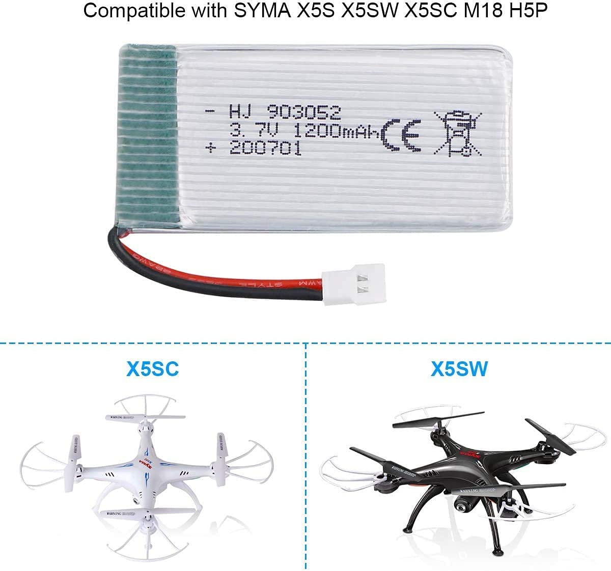 YUNIQUE GREEN-CLEAN-POWER - Batterie rechargeable 3.7V 850mAh pour drones RC Syma X5SC X5SW | Plus de puissance, temps de vol prolongé, installation facile, argenté