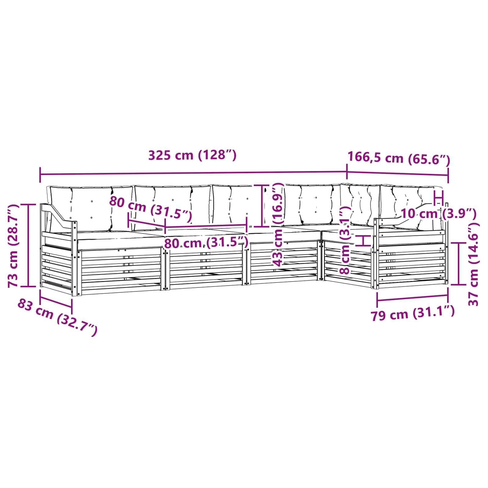 Gartenmöbelgarnitur mit 5 Sitzkissen und Armlehnen für Terrasse Balkon und Garten, wetterfestes Akazienholz Set mit modularen Sofas und Kissen