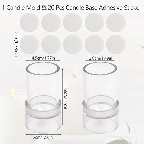 Miniatura 2 de WANDIC Moldes de vela, 1 pieza de pilar velas con cúpula superior y 1 pegatina de plástico, herramienta de fabricación de velas para hacer bricolaje