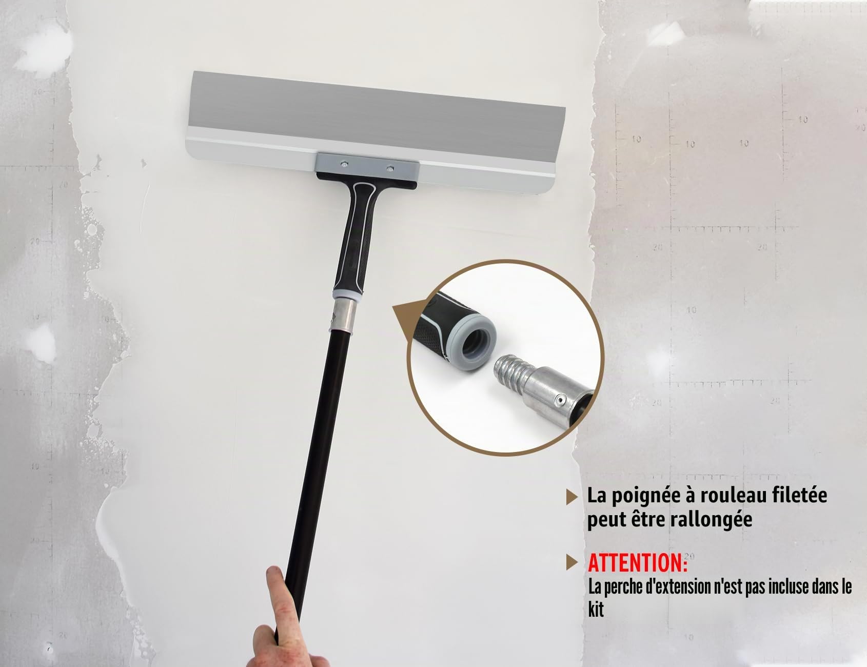ROLLINGDOG Spatule de surface de 450 mm – Spatule large pour cloison sèche, idéale pour le masquage et le lissage, lame en acier inoxydable, poignée en caoutchouc confortable