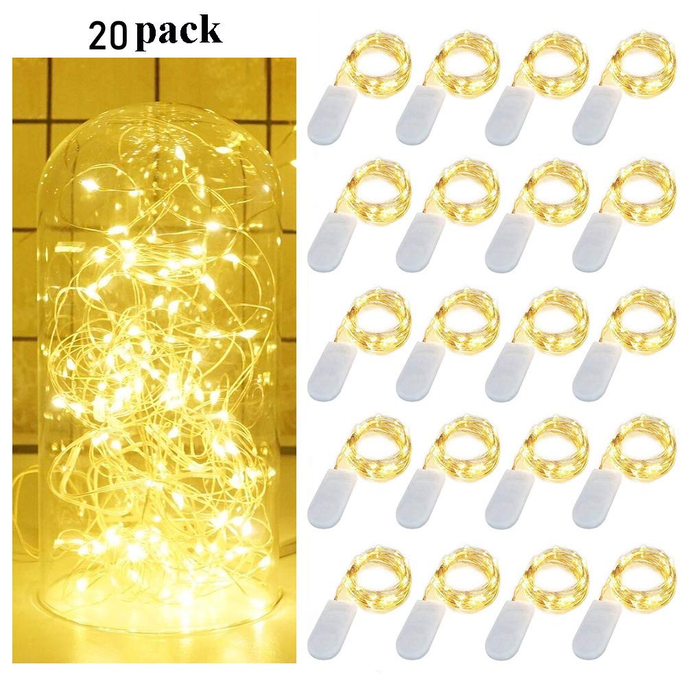 20 Pack Fairy Lights Battery Operated, 6.6ft 20 LED Mason Jar Lights Silver Wire Waterproof Firefly Mini Led String Lights for Table Party Wedding Centerpiece DIY Crafts Christmas Decor